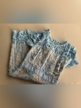 Just me Women's Light Blue Lace Crochet dress